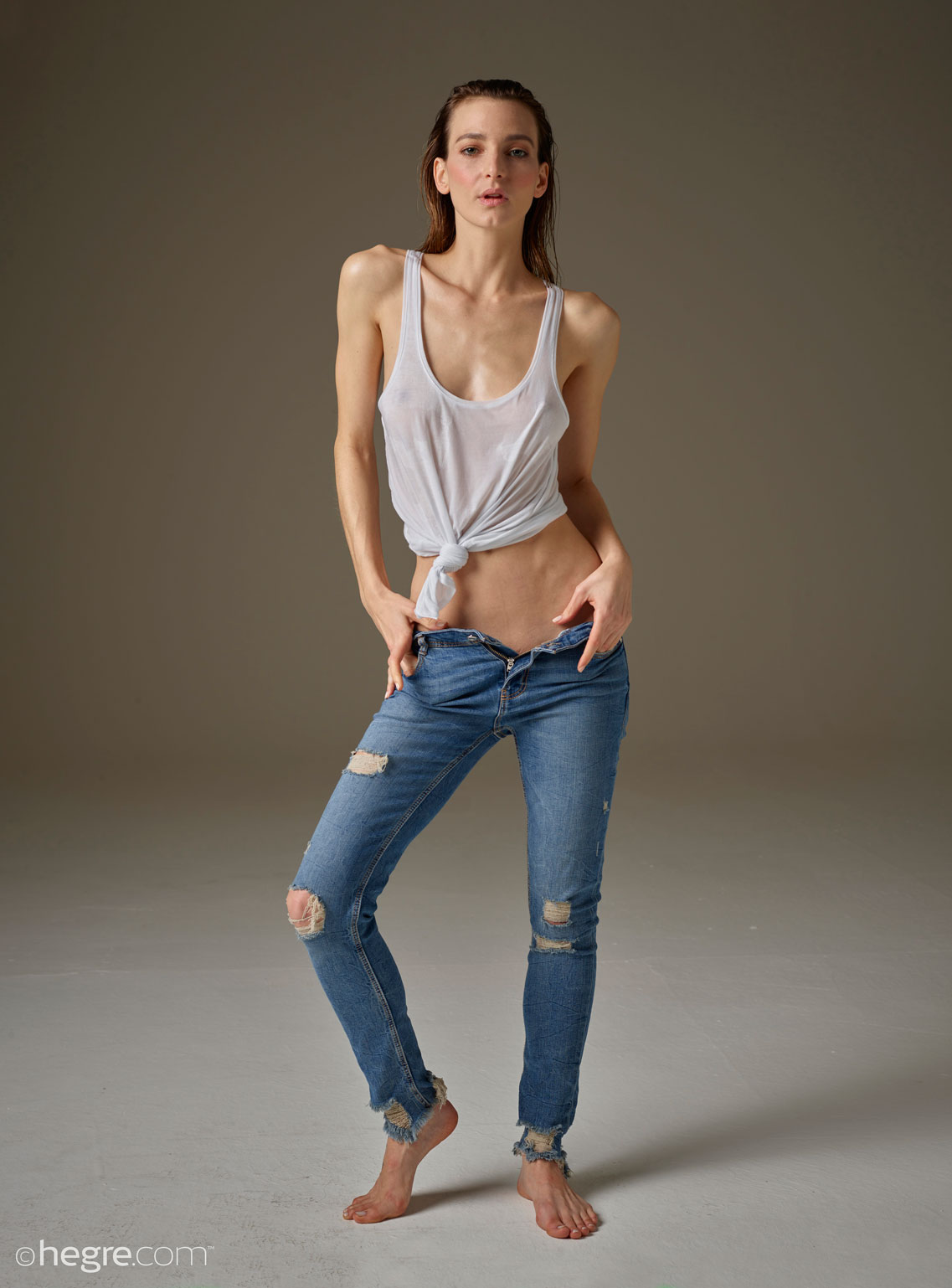 Flora in a Sexy Top and Jeans