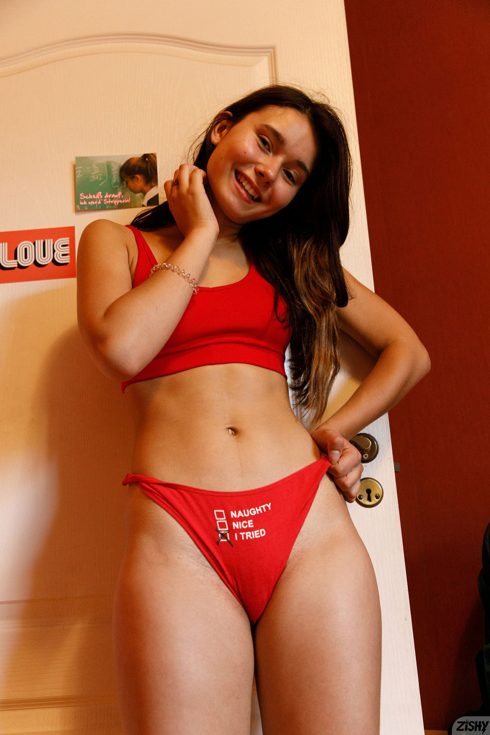 Miki Pedangen in Red Underwear