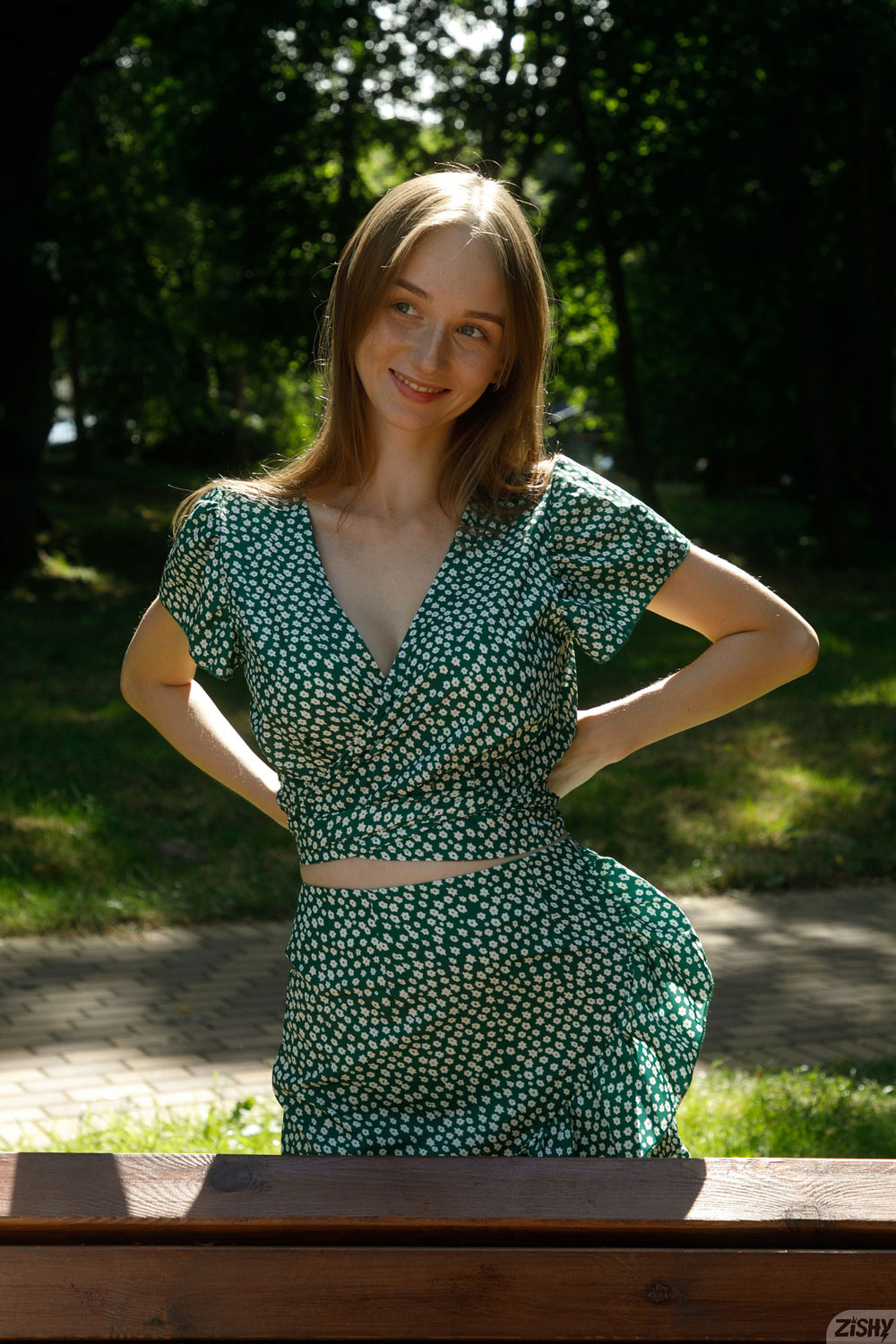 Ariel Gossimer in a Green Dress