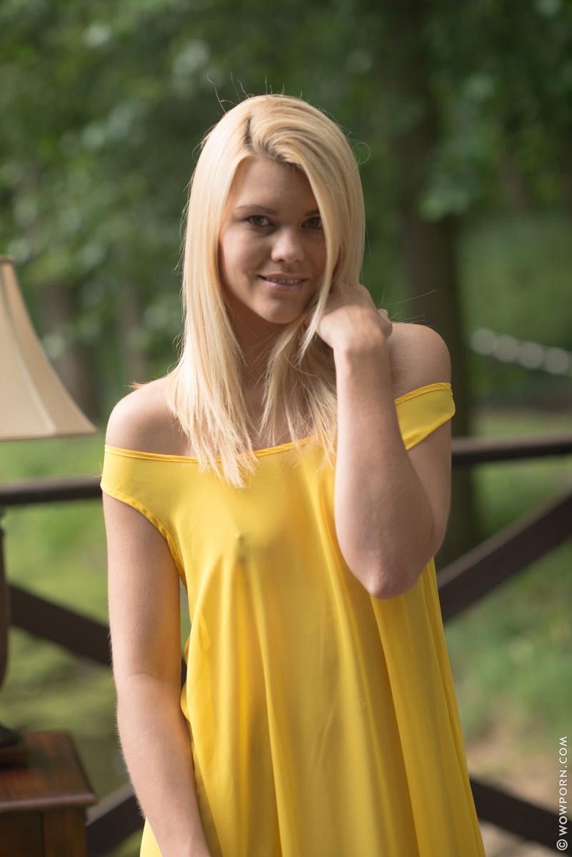Izzy Delphine in a Yellow Dress