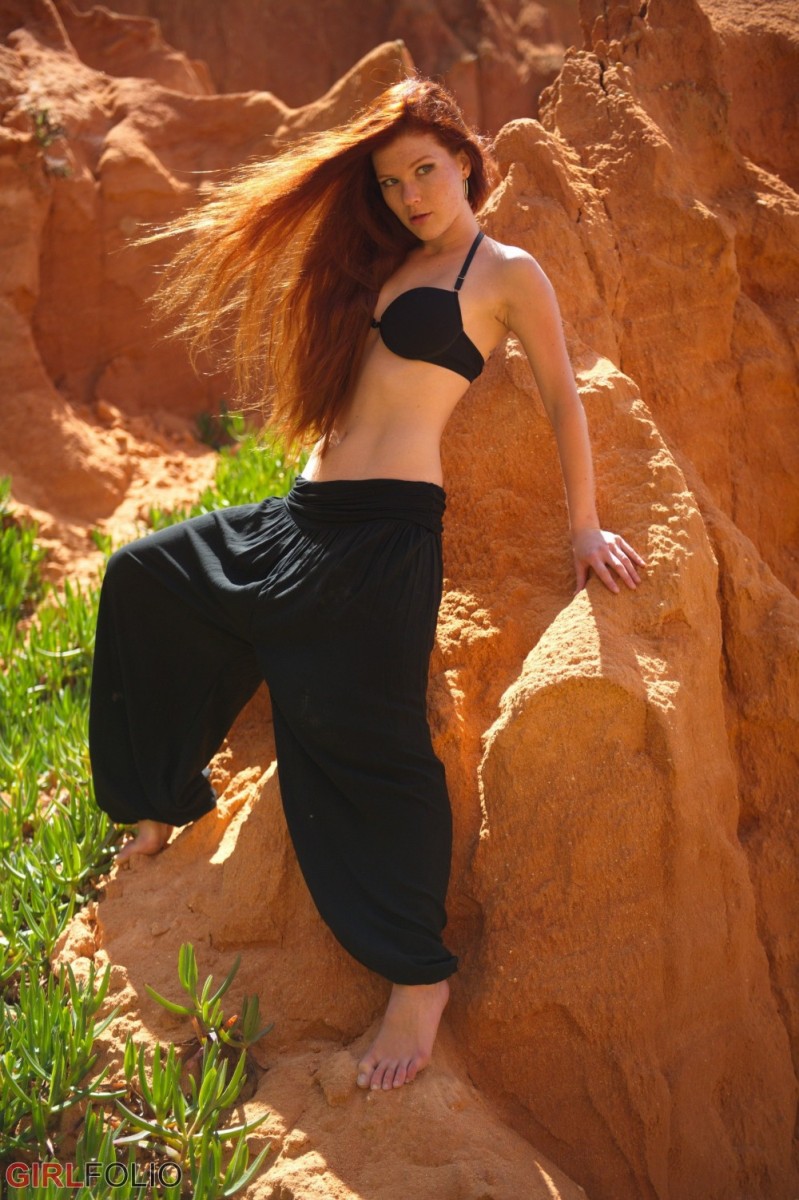 Mia Sollis Outdoor Redhead Shows Tits